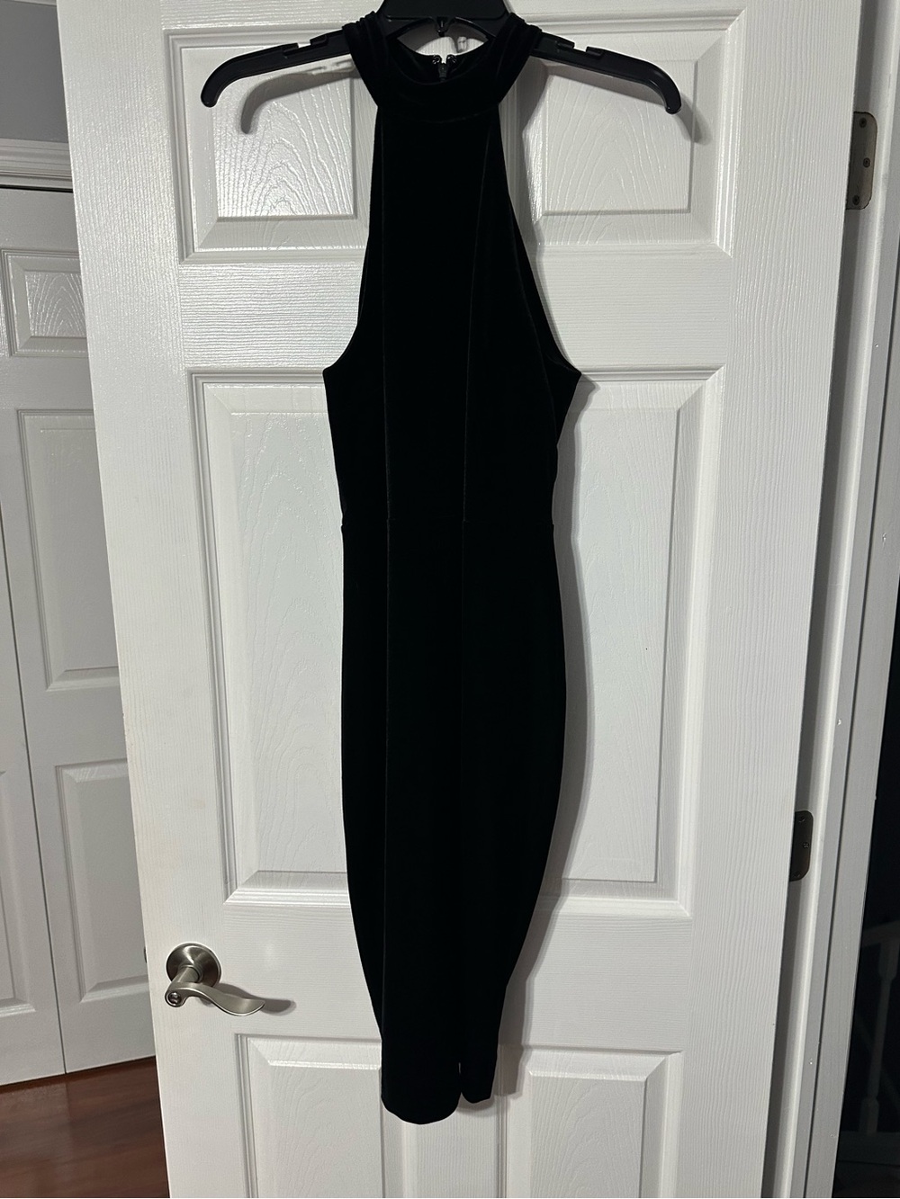 Express Black Velvet Midi Halter Bodycon Dress